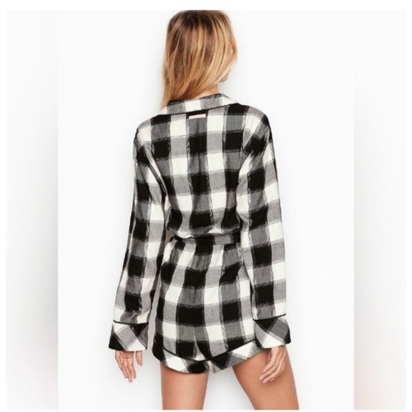 Victoria's‎ Secret Shimmery Plaid Lightweight Flannel PJ Sleep Romper Outfit L - Picture 3 of 14